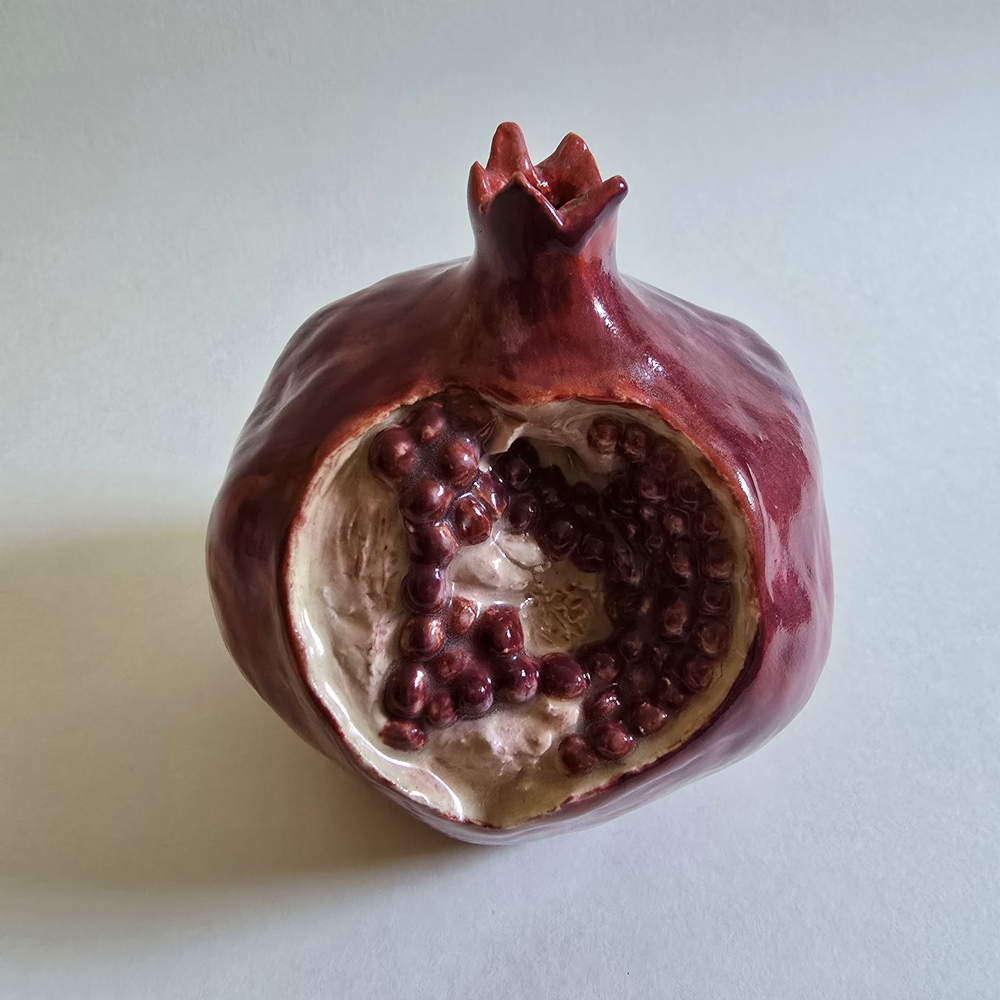Handcrafted Ceramic Pomegranate Sculpture - Red